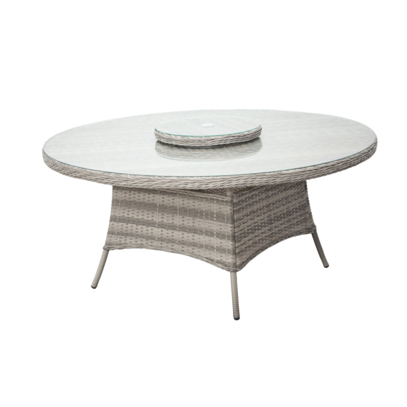 Large Round Rattan Garden Dining Table with Lazy Susan in Grey Rattan
