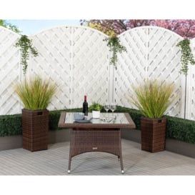 Rattan Garden Square Dining Table in Brown - With Glass Top - Rattan Direct