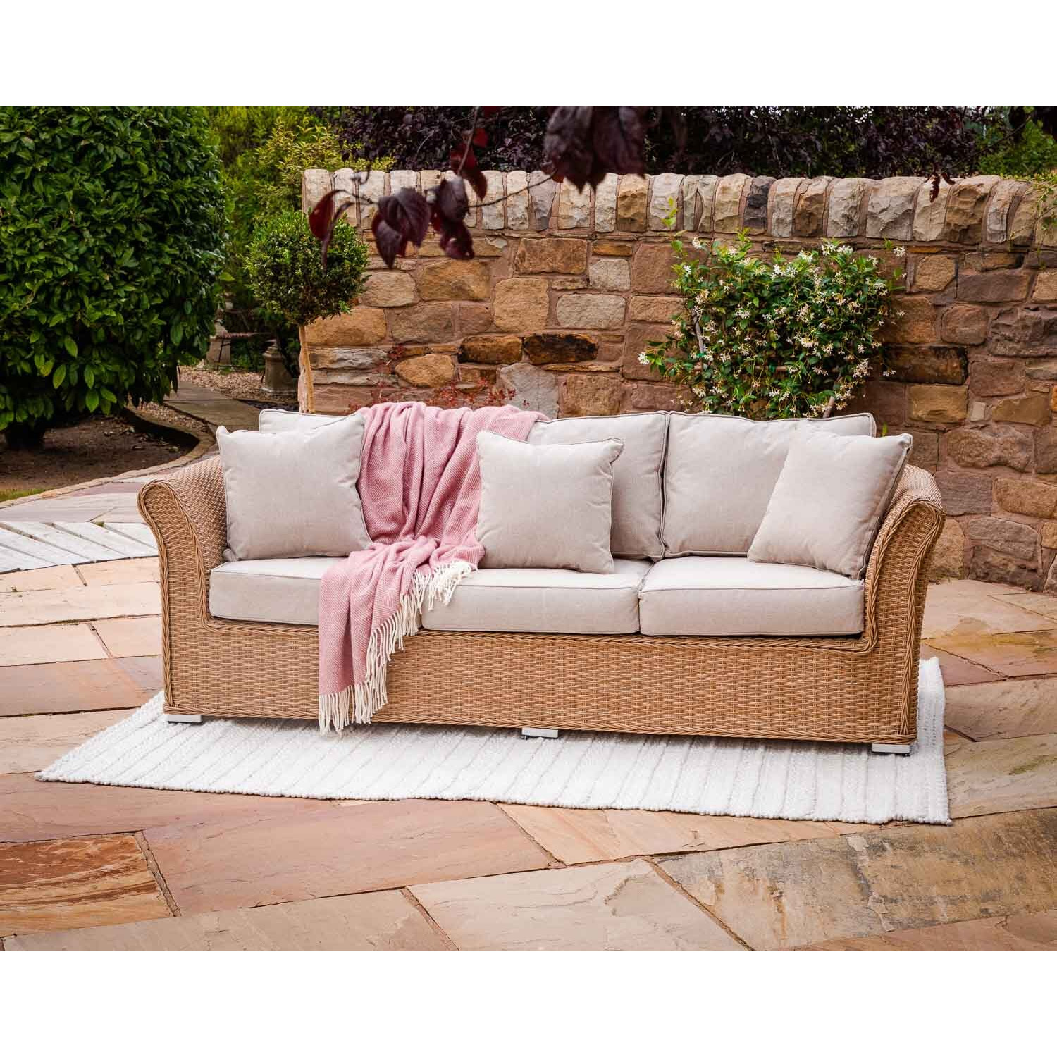 3 Seater Rattan Garden Sofa in Willow Lisbon Rattan Direct by Rattan Direct