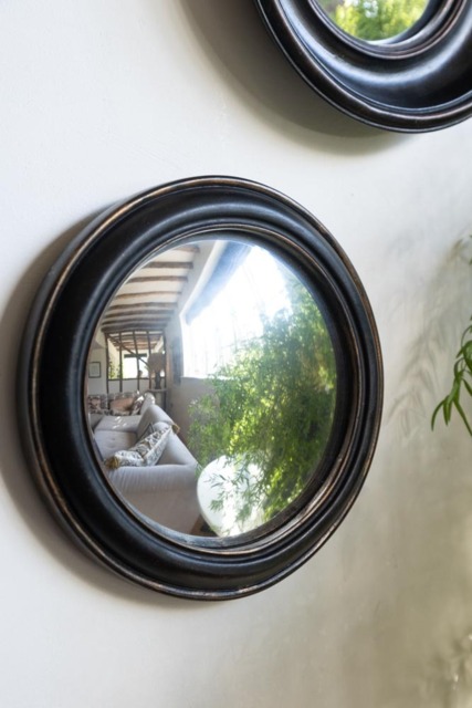 Antique Black Round Framed Medium Convex Mirror By Rockett St George antique-black-round-framed-medium-convex-mirror-by-rockett-st-george