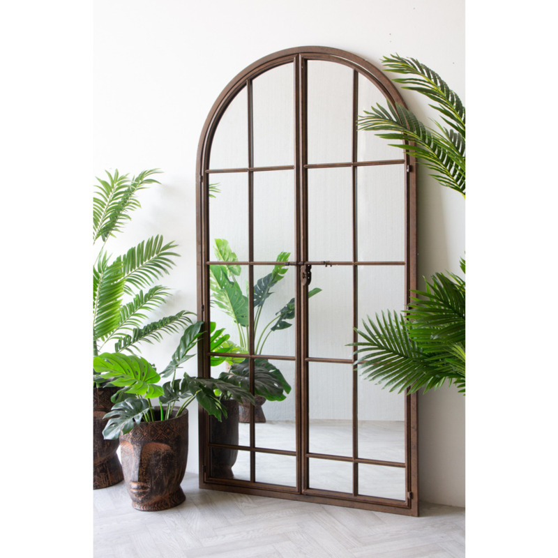 Large Antique Metal Window Mirror With Opening Doors by Rockett St