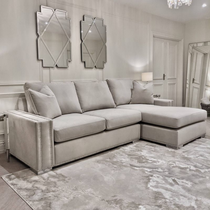Olivia Smoke Grey Premium Medium Corner Sofa, Right Hand Facing (With