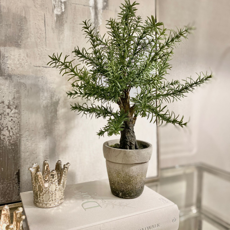 Faux Rosemary Tree in Stone Pot by Rowen Homes