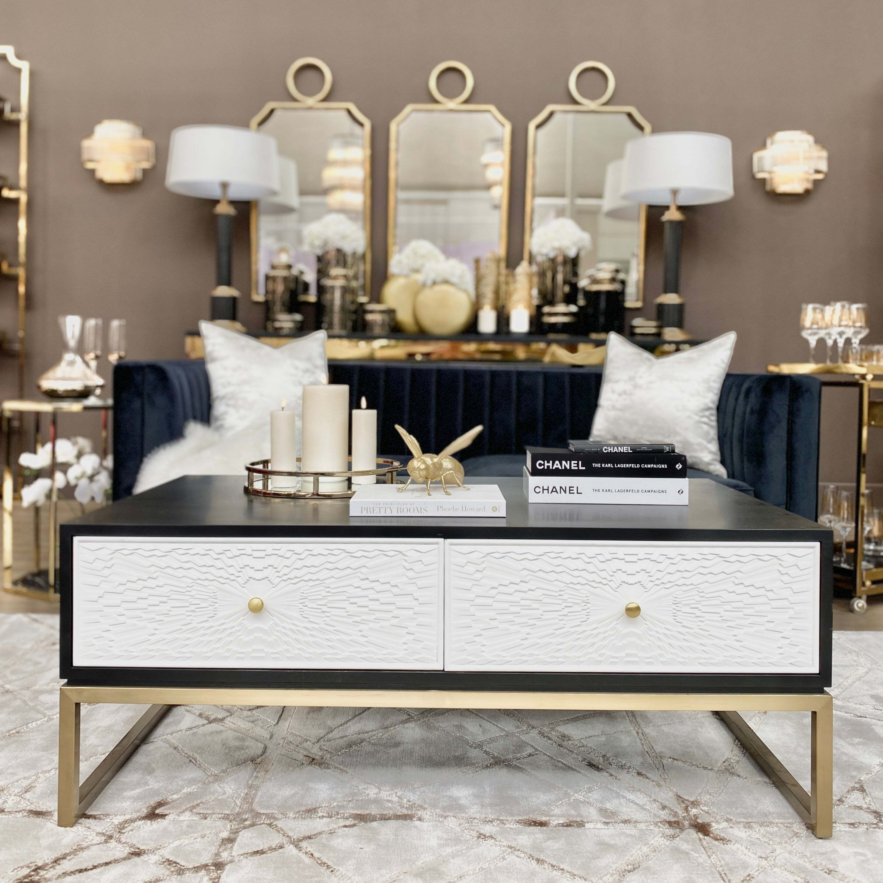 Anzio Premium Black & White 4 Drawer Coffee Table by Rowen Homes