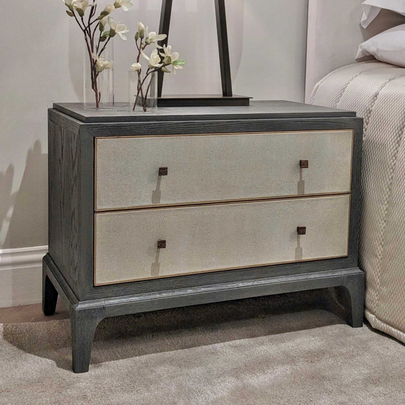 Trésor Luxury Shagreen & Solid Brass Wooden Bedside Table by Rowen