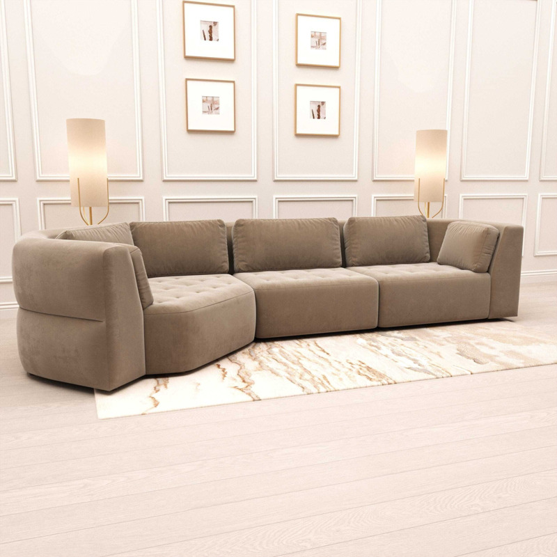 Cuddle XL Luxury Truffle Velvet Angled Corner Sofa, Left Hand Facing by