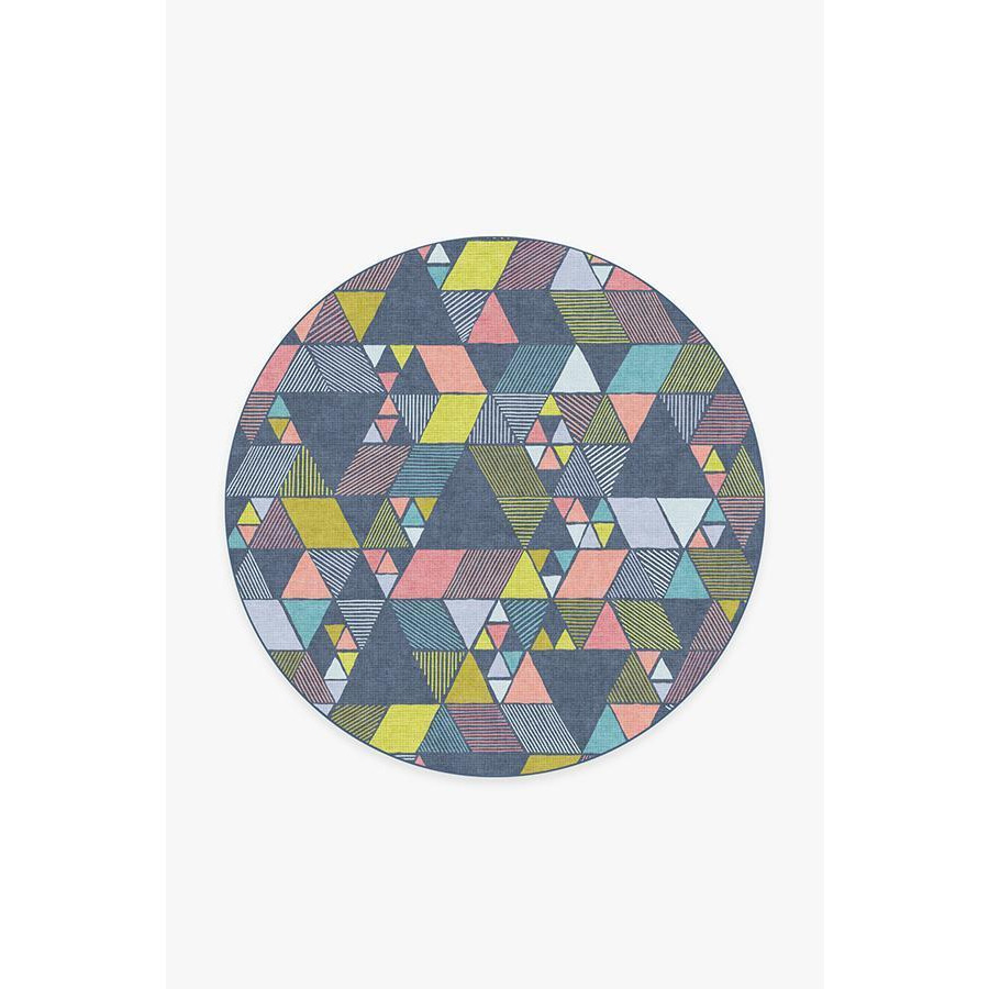 Triangle Teal Rug 185 Round Machine Washable Area Rug Kid & Pet