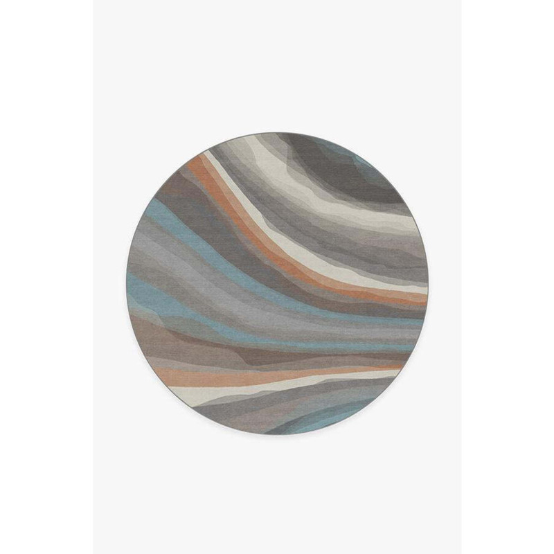 Watercolour Waves Sandstone Rug 185 Round Machine Washable Area Rug