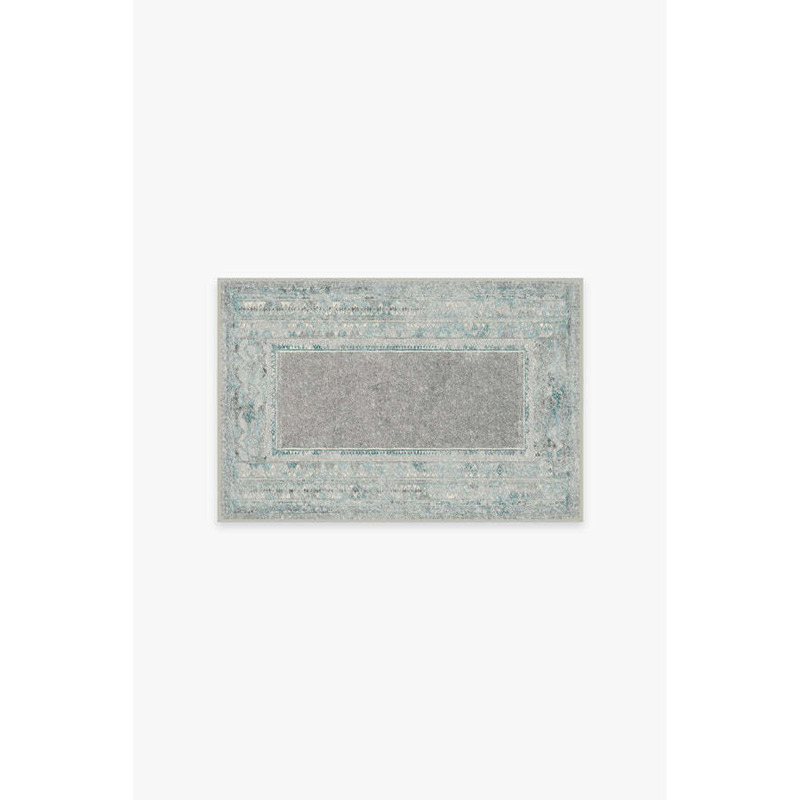 Lunja Border Teal Blue Tufted Rug 60x90 Machine Washable Area Rug