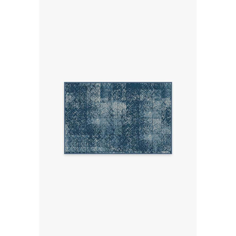 Herringbone Batik Ocean Blue Tufted Rug 60x90 Machine Washable Area