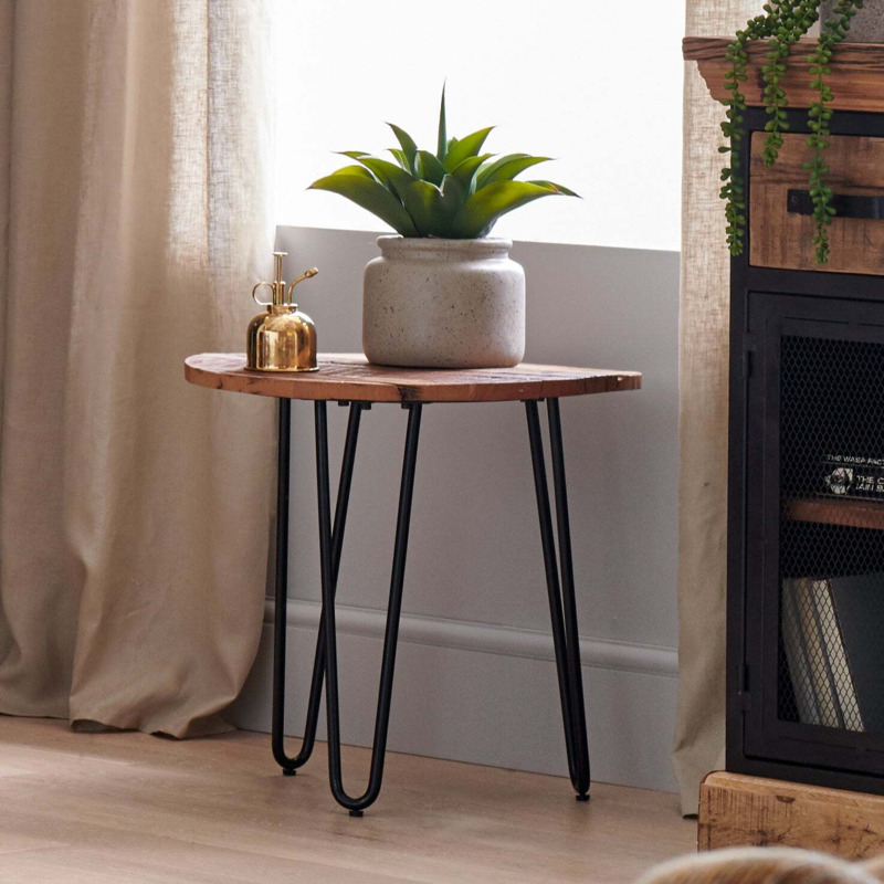 Tall Reclaimed Wood & Metal Side table by SARRU