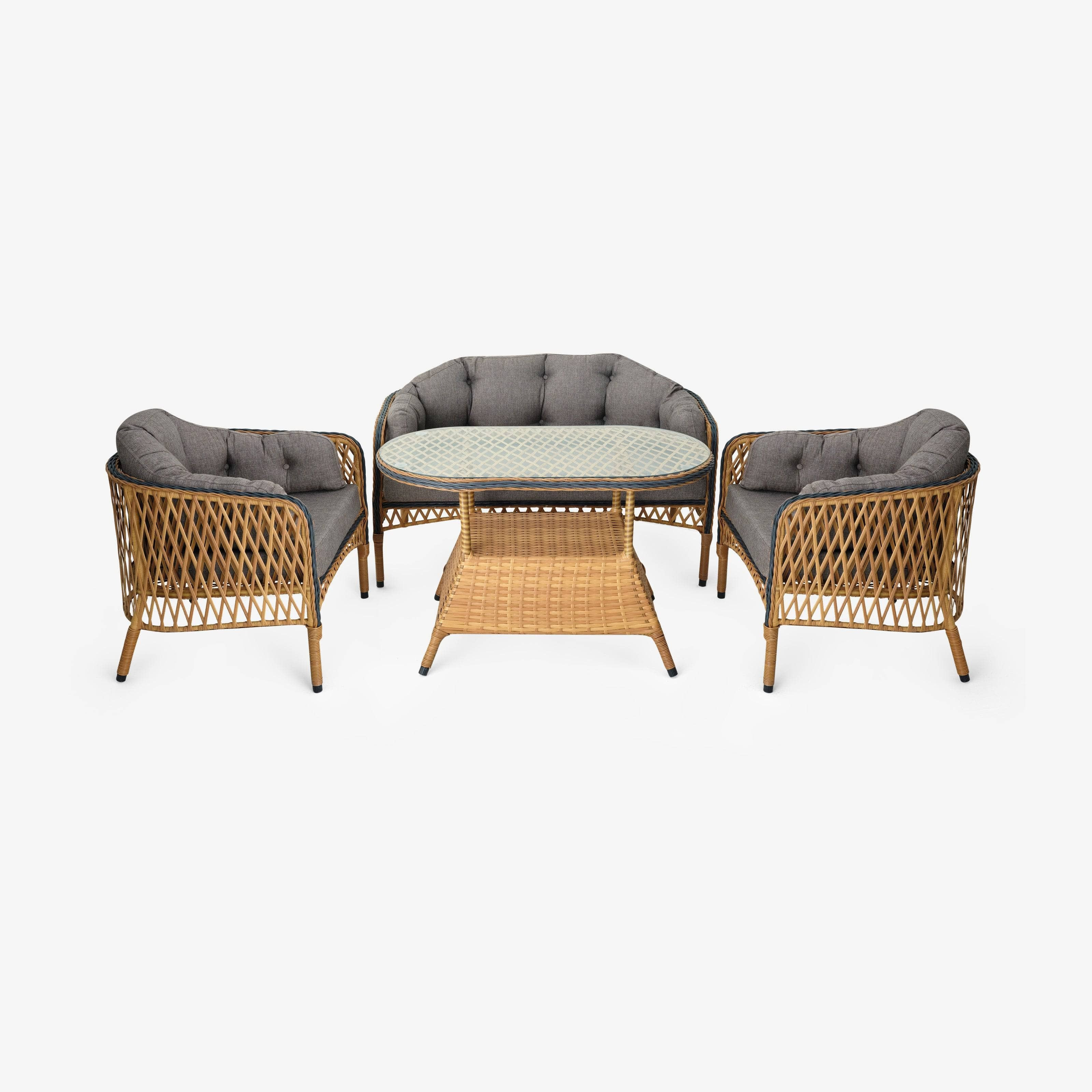 Manila Garden Table and Chairs Lounge Set, Natural Grey by Sazy