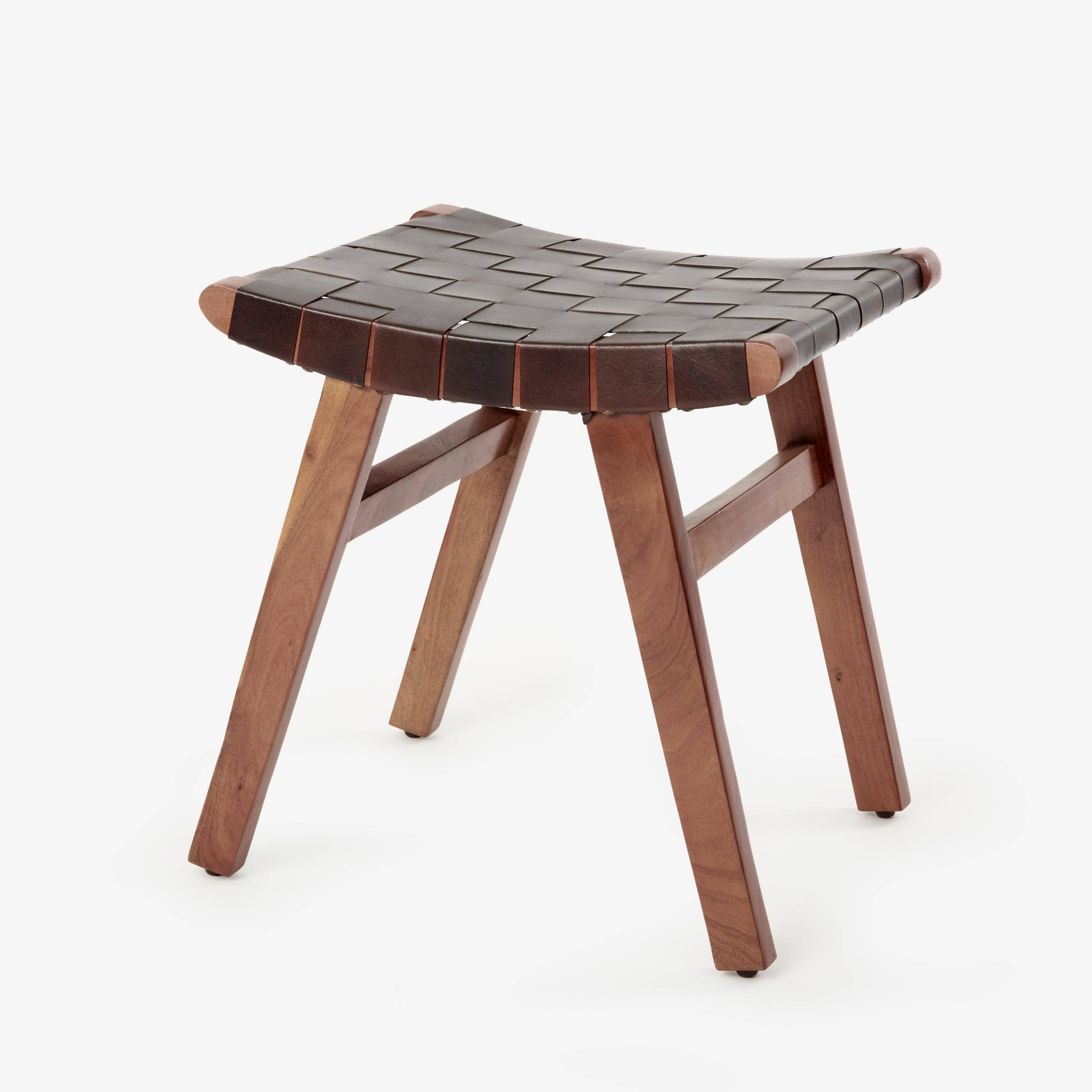 Liscia Woven Leather Stool, Brown by Sazy | uFurnish.com
