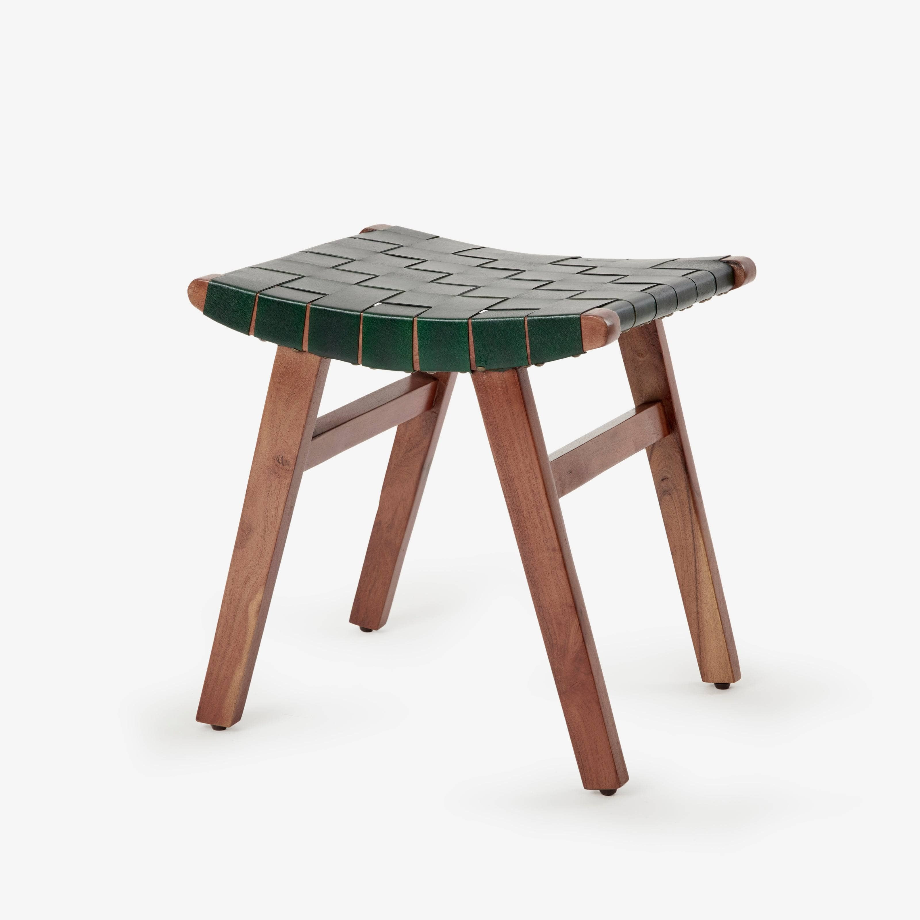 Liscia Woven Leather Stool, Green by Sazy | uFurnish.com