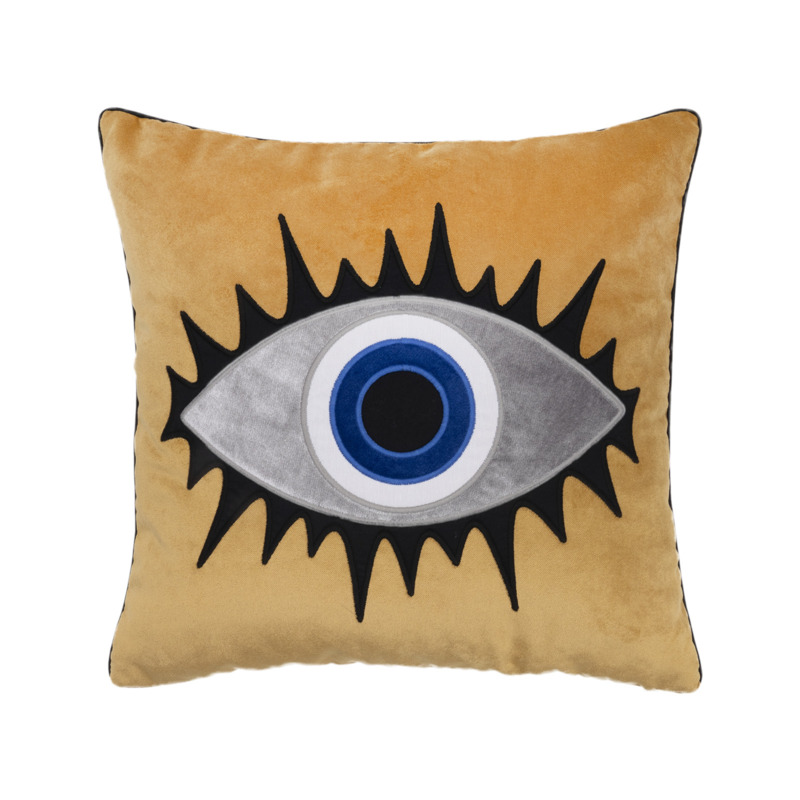 Evil Eye Cushion Cover, Mustard Silver, 45x45 cm by Sazy