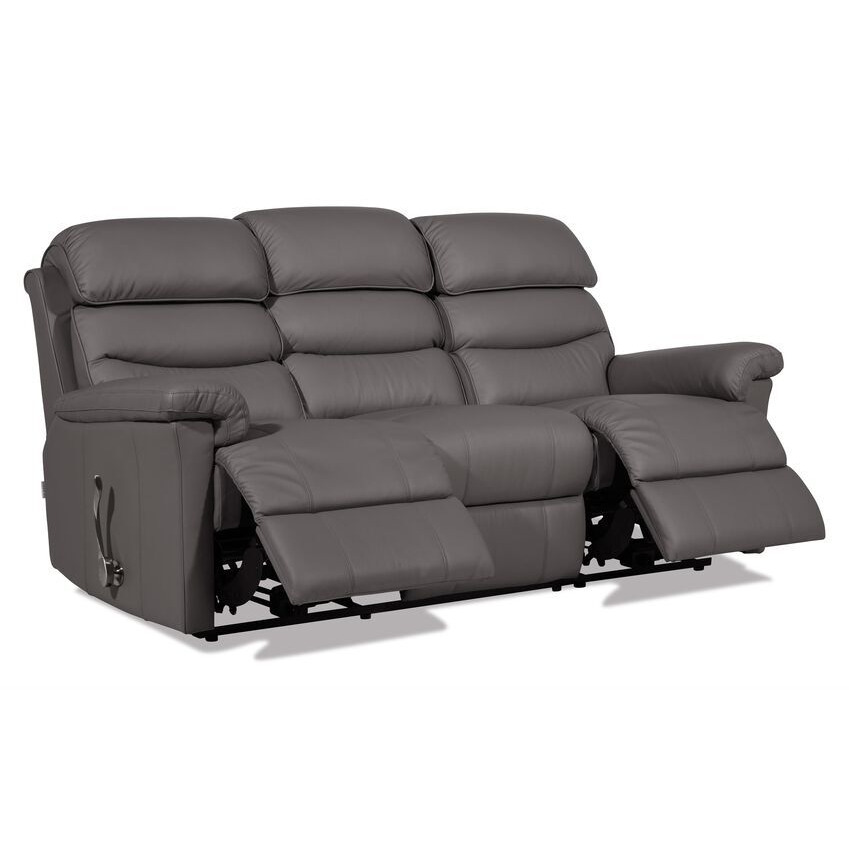 LaZBoy Grey Tulsa Leather 3 Seater Manual Recliner Sofa by SCS
