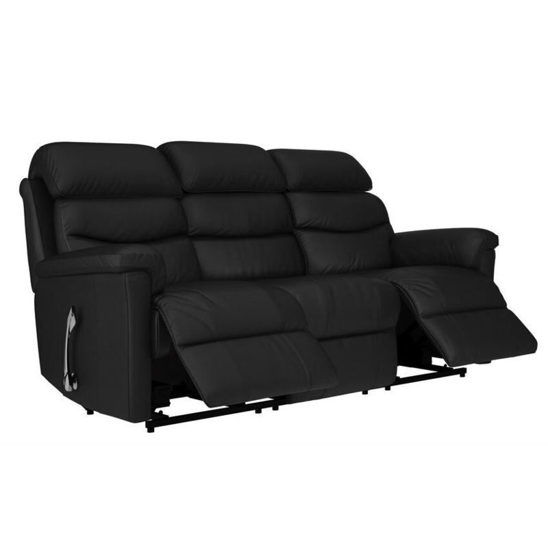 LaZBoy Black Leather Tulsa 3 Seater Manual Recliner Sofa by SCS