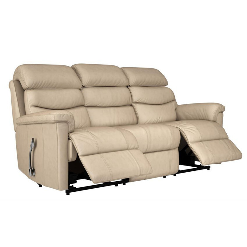 LaZBoy White Leather Tulsa 3 Seater Manual Recliner Sofa by SCS