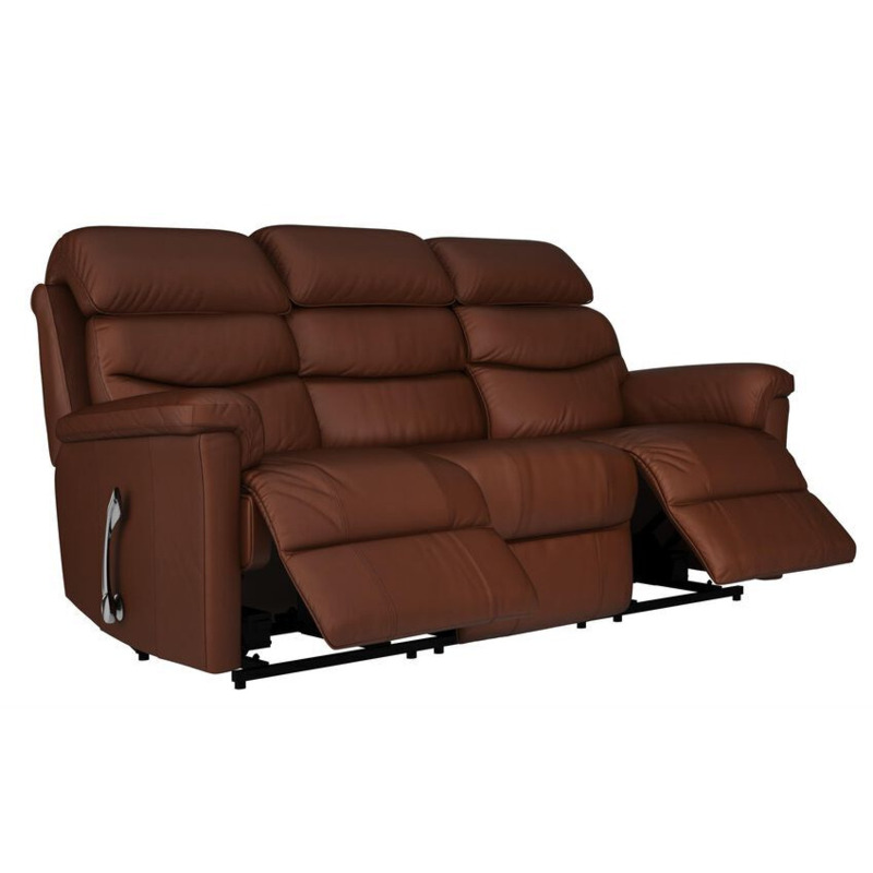 LaZBoy Brown Leather Tulsa 3 Seater Manual Recliner Sofa by SCS