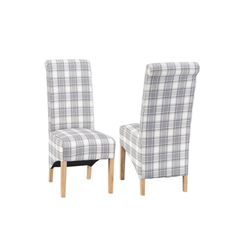 ScS Living Cruz Pair of Check Scroll Back Dining Chairs by SCS