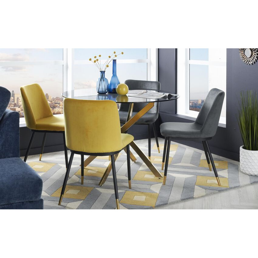 ScS Living Montero Bistro Dining Table, 2 Grey Chairs & 2 Mustard