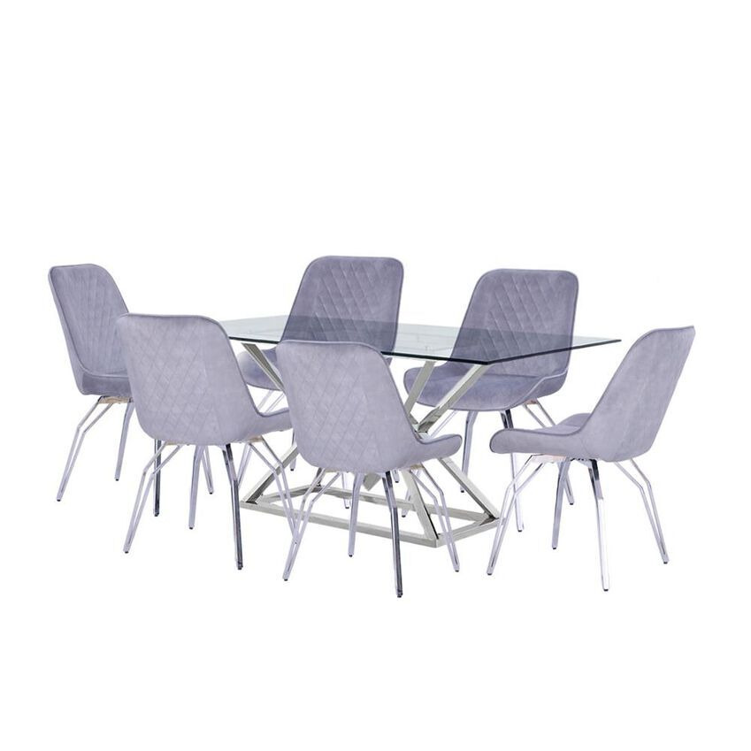 ScS Signature Astra 1.8m Dining Table & 6 Light Grey Swivel Chairs by SCS