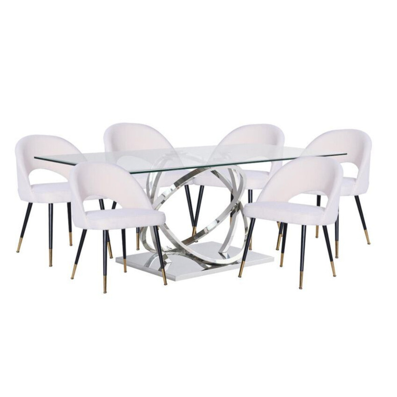 Elsa 1.8m Rectangular Dining Table & 6 White Chairs by SCS