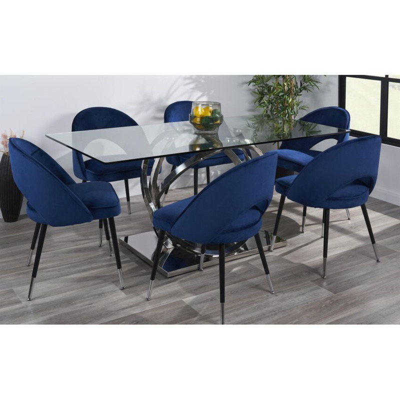 ScS Signature Elsa 1.8m Rectangular Dining Table & 6 Navy Chairs by SCS