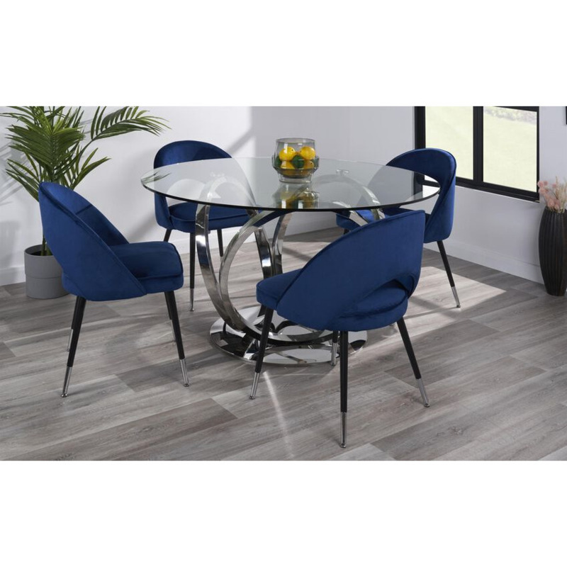 ScS Signature Elsa 1.4m Round Dining Table & 4 Navy Chairs by SCS