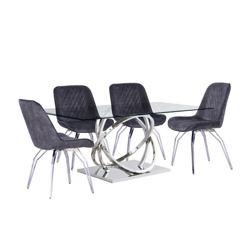 ScS Signature Elsa 1.8m Rectangular Dining Table & 4 Dark Grey Swivel