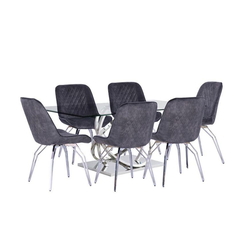 ScS Signature Elsa 1.8m Rectangular Dining Table & 6 Dark Grey Swivel