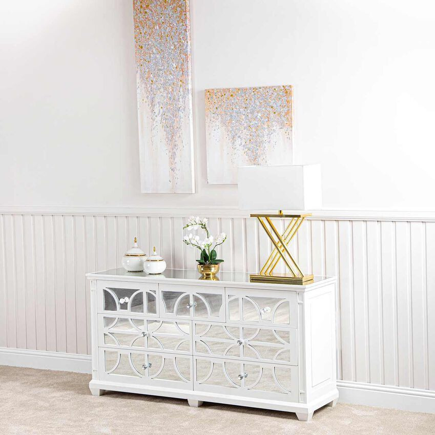 ScS Living Storm Gold Plated X Design Table Lamp with White Linen Shade by SCS