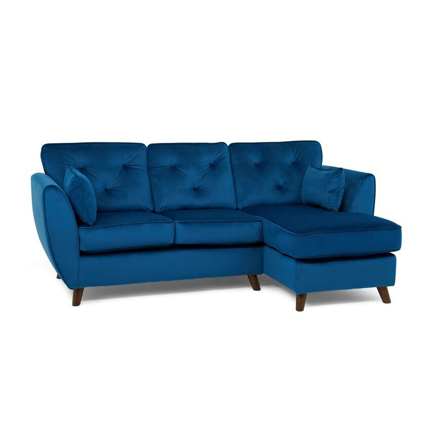 ScS Living Blue Fabric Hoxton Express Velvet 3 Seater Right Hand Facing