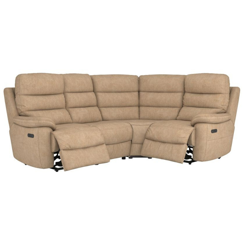 ScS Living Cream Fabric Griffin 2 Corner 1 Power Sofa with Head Tilt by