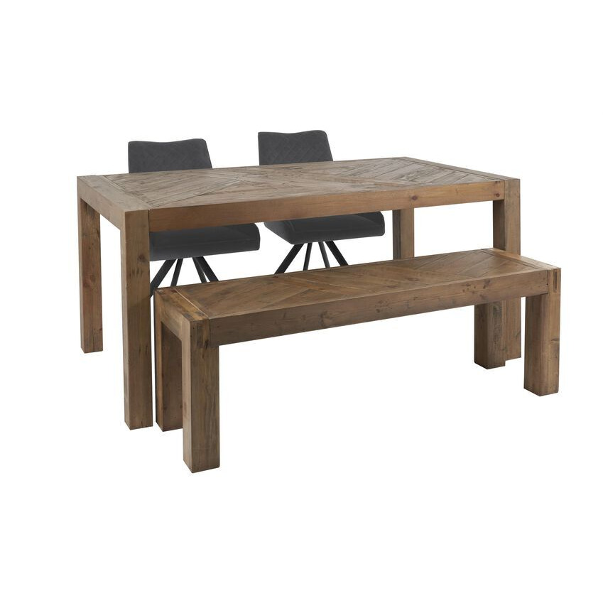 ScS Living Canberra 1.6m Dining Table with 2 Grey Velvet Chairs & 1.4m