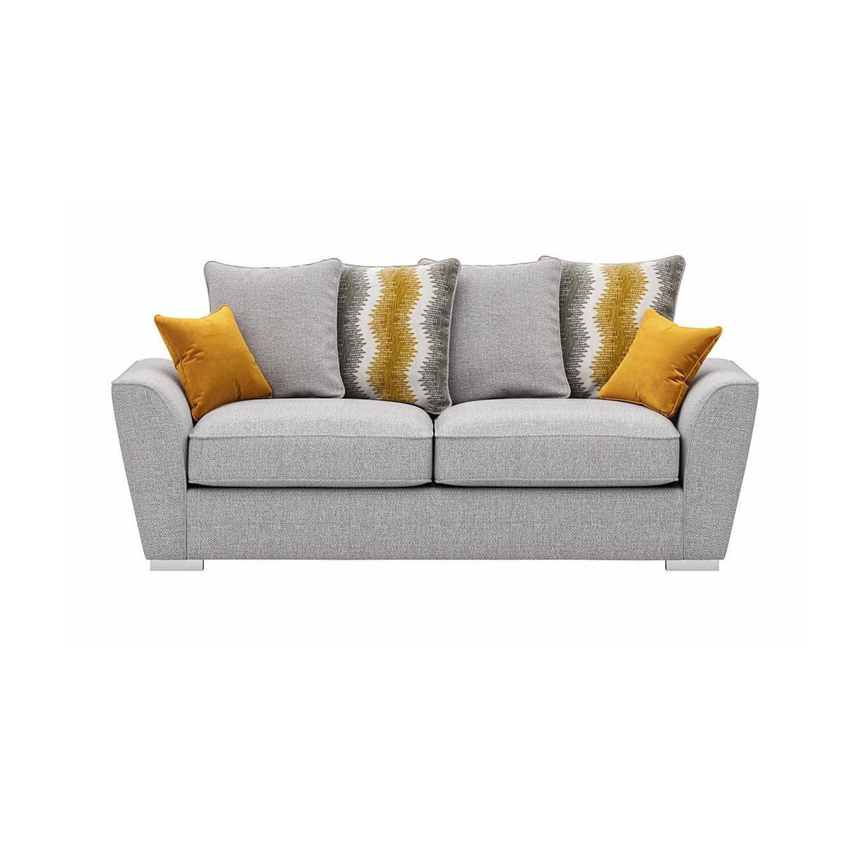Majestic 3 Seater Sofa with Loose Back Cushions, light grey/mustard by