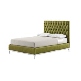 Marlon 4ft6 Double Bed Frame with luxury deep button quilted headboard, olive green, green, Leg colour: white