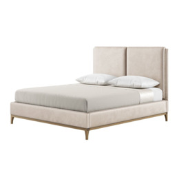 Emily 6ft Super King Size Bed Frame with contemporary twin panel headboard, light beige, Leg colour: wax black
