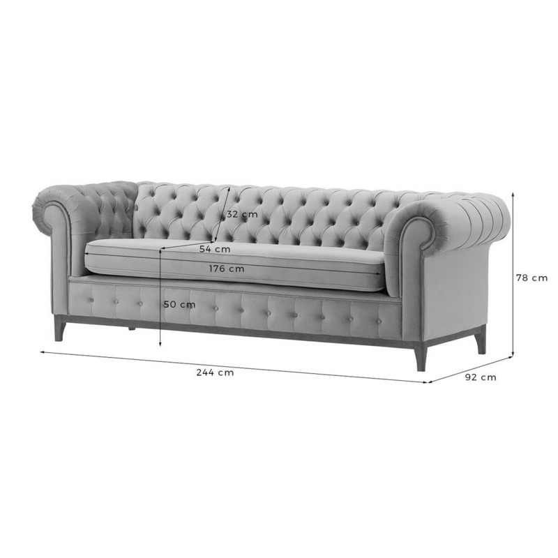 Chesterfield Grand 3 Seater Sofa, dark green, Leg colour dark oak by