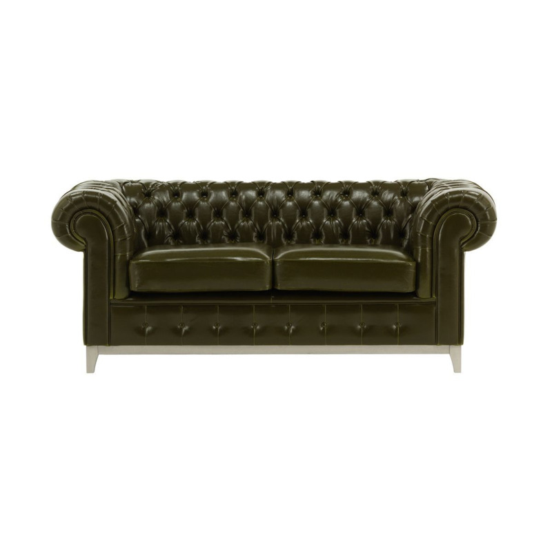 Chesterfield Max Wood 2 Seater Sofa in Vegan Leather, khaki, Leg colour white by SLF24