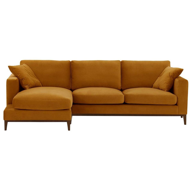Covex Wood LeftHand Corner Sofa, mustard, Leg colour dark oak by
