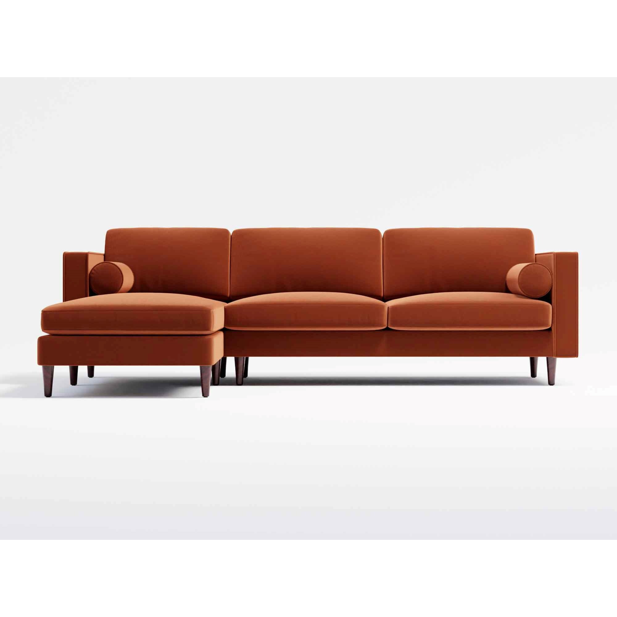 Hampton 4 Seater Left Hand Chaise Velvet Sofa - Burnt Orange Velvet by ...