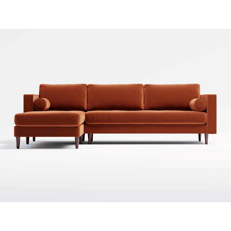 Jacob 4 Seater Left Hand Chaise Velvet Sofa - Burnt Orange Velvet by ...