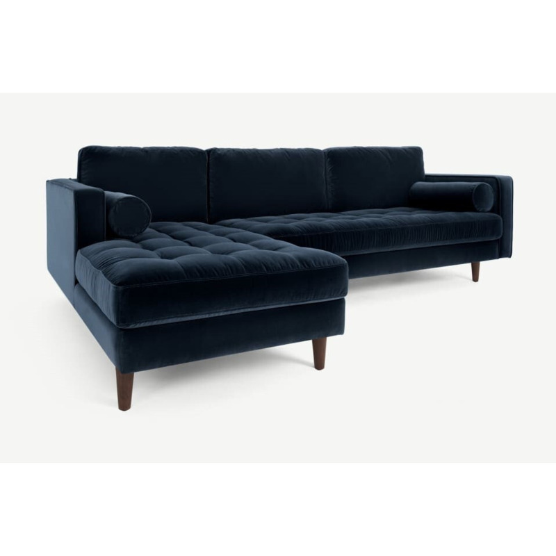 Scott 4 Seater Left Hand Chaise Velvet Sofa - Navy Blue Velvet by ...