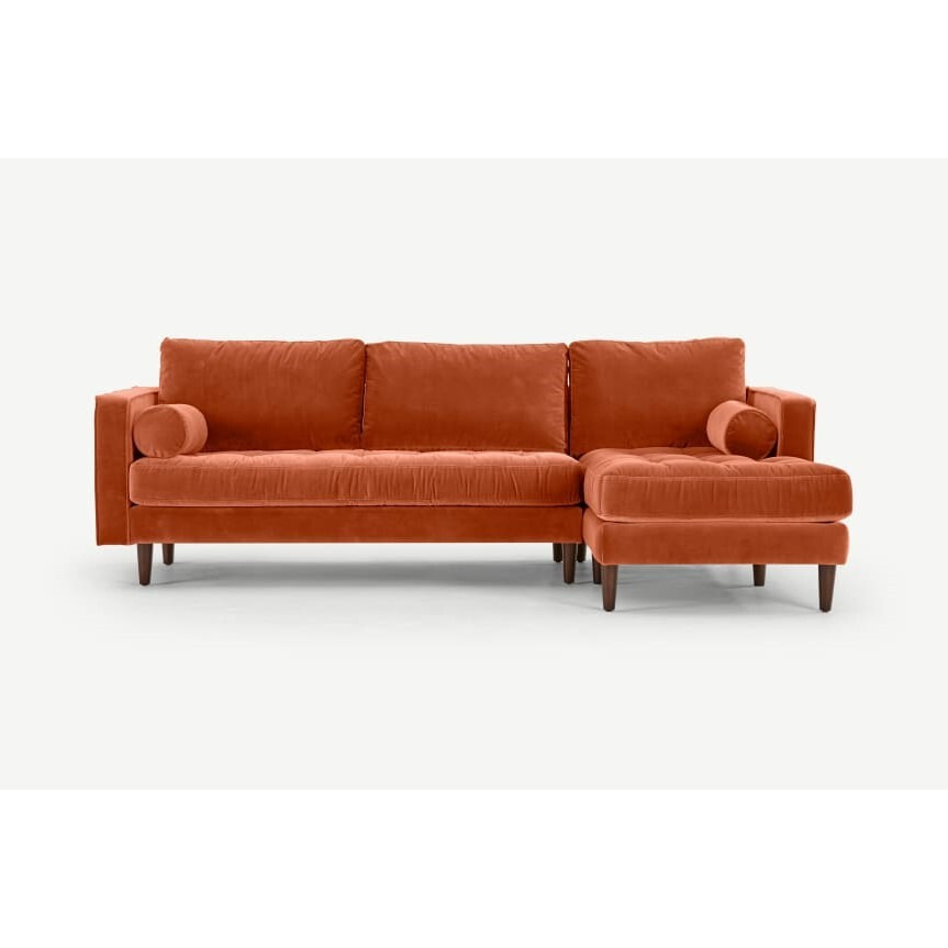 Scott 4 Seater Left Hand Chaise Sofa Burnt Orange Velvet by Splendour ...
