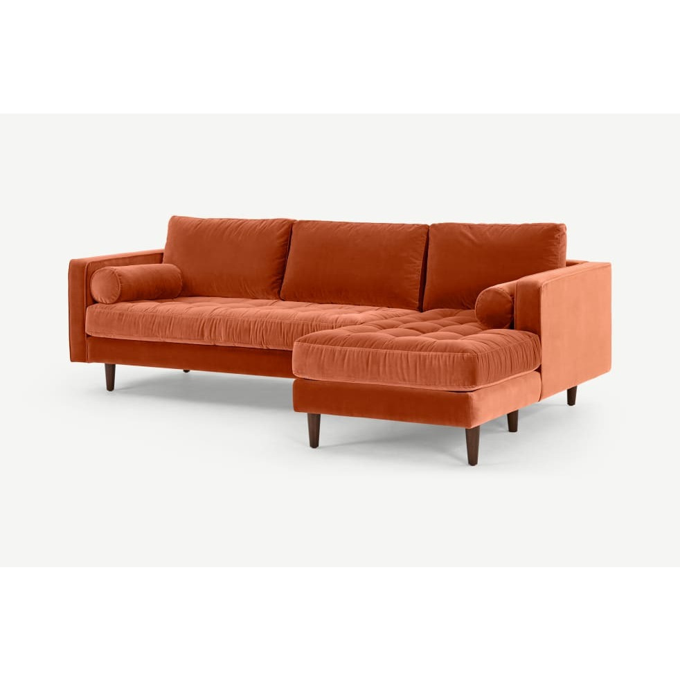 Scott 4 Seater Right Hand Chaise Velvet Sofa - Burnt Orange Velvet by ...