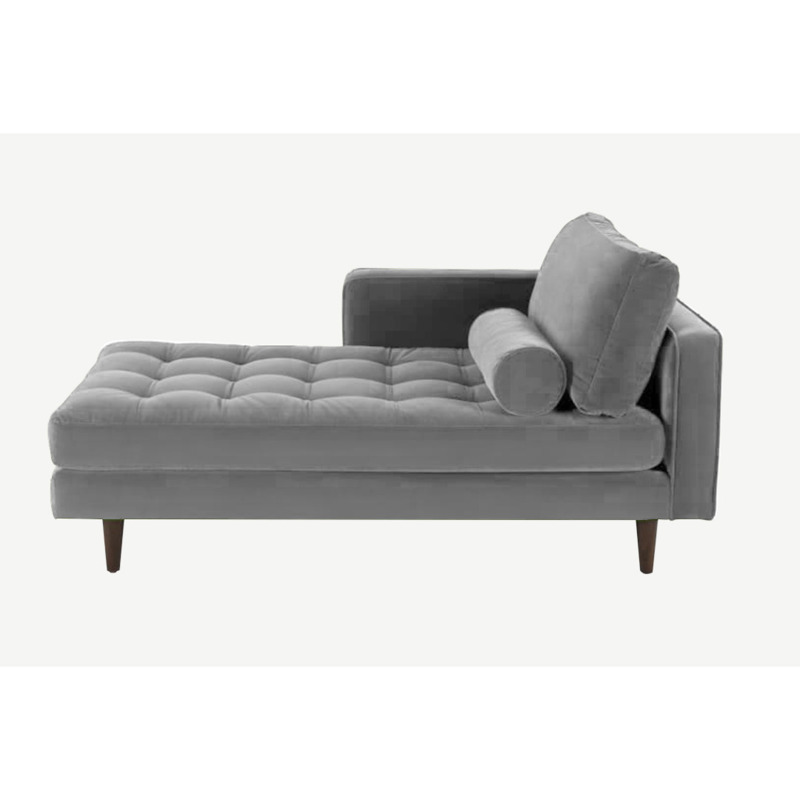 Scott Right Hand Chaise Lounge Light Grey Velvet by Splendour Sofas