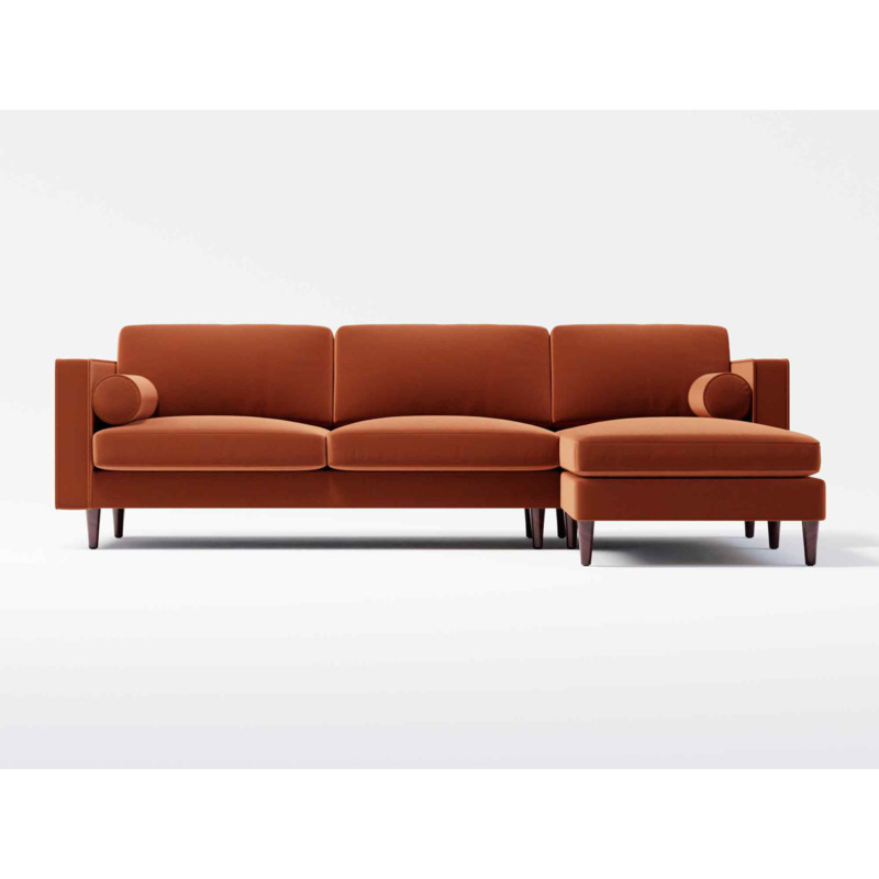 Hampton 4 Seater Right Hand Chaise Sofa Burnt Orange Velvet by ...