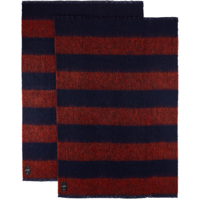 HAY Red & Navy Striped Mohair Blanket by SSENSE