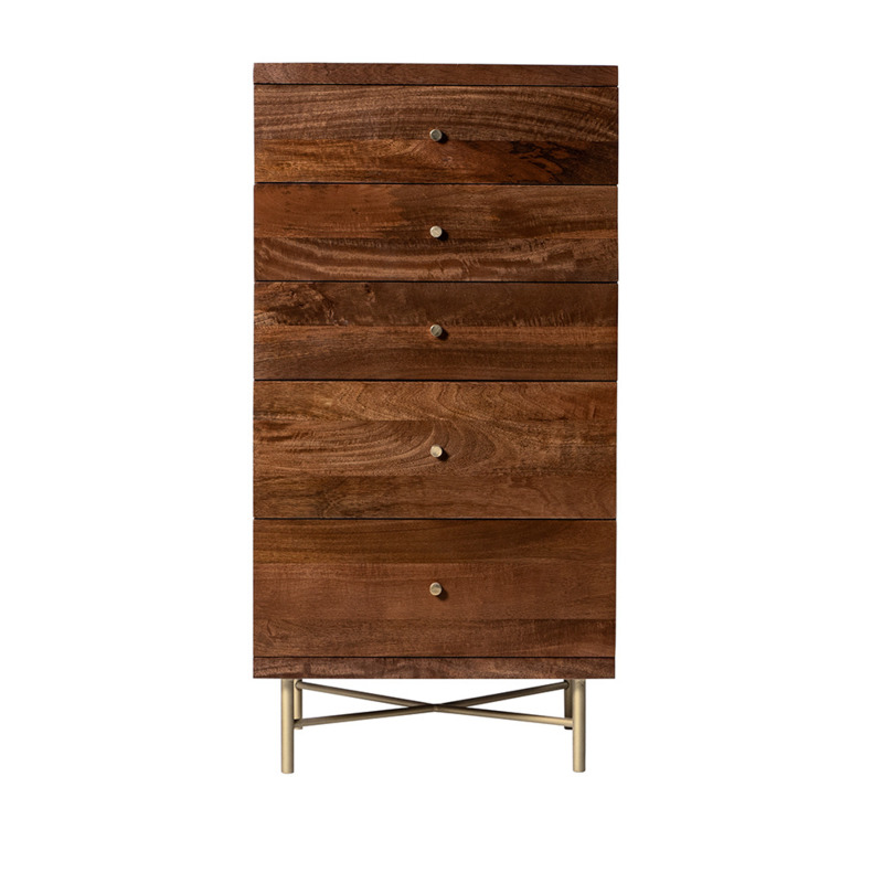 Swoon Halle FiveDrawer Tallboy Chest Of Drawers MidCentury Modern Style Brown Mango